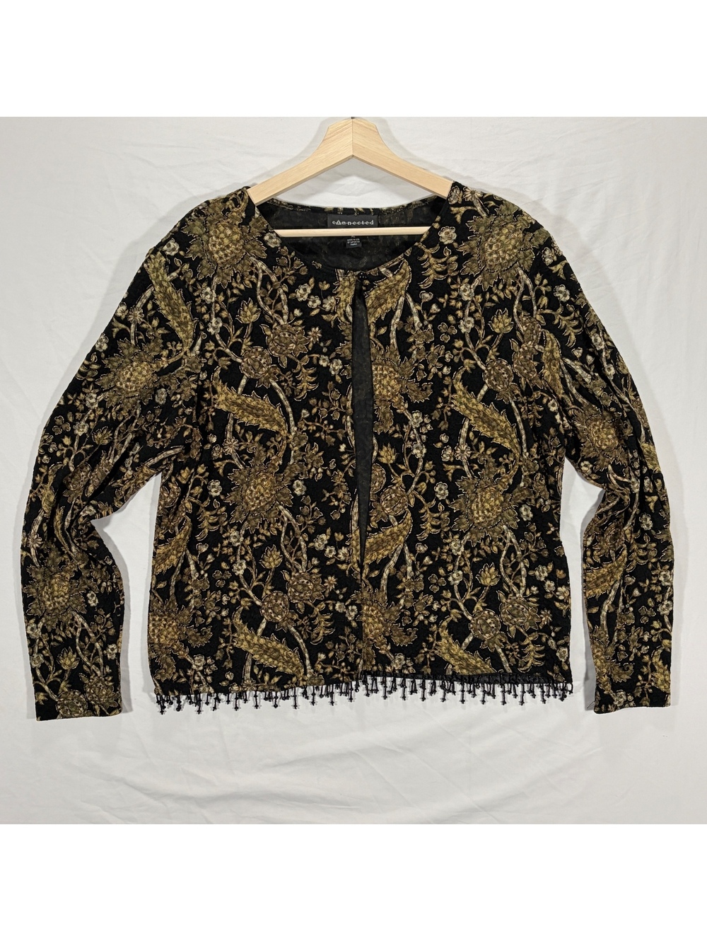 Black Cardigan Gold Accents Beaded Fringe